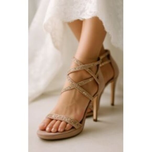 Jessica Simpson Size 7 Designer Stiletto High Heel Sandal Champagne Women - Picture 1 of 15